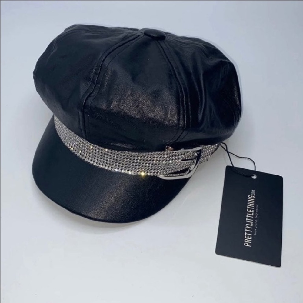 Faux Leather Sparkly Rhinestone Biker Style Hat Brand New With Tags 🖤🤍